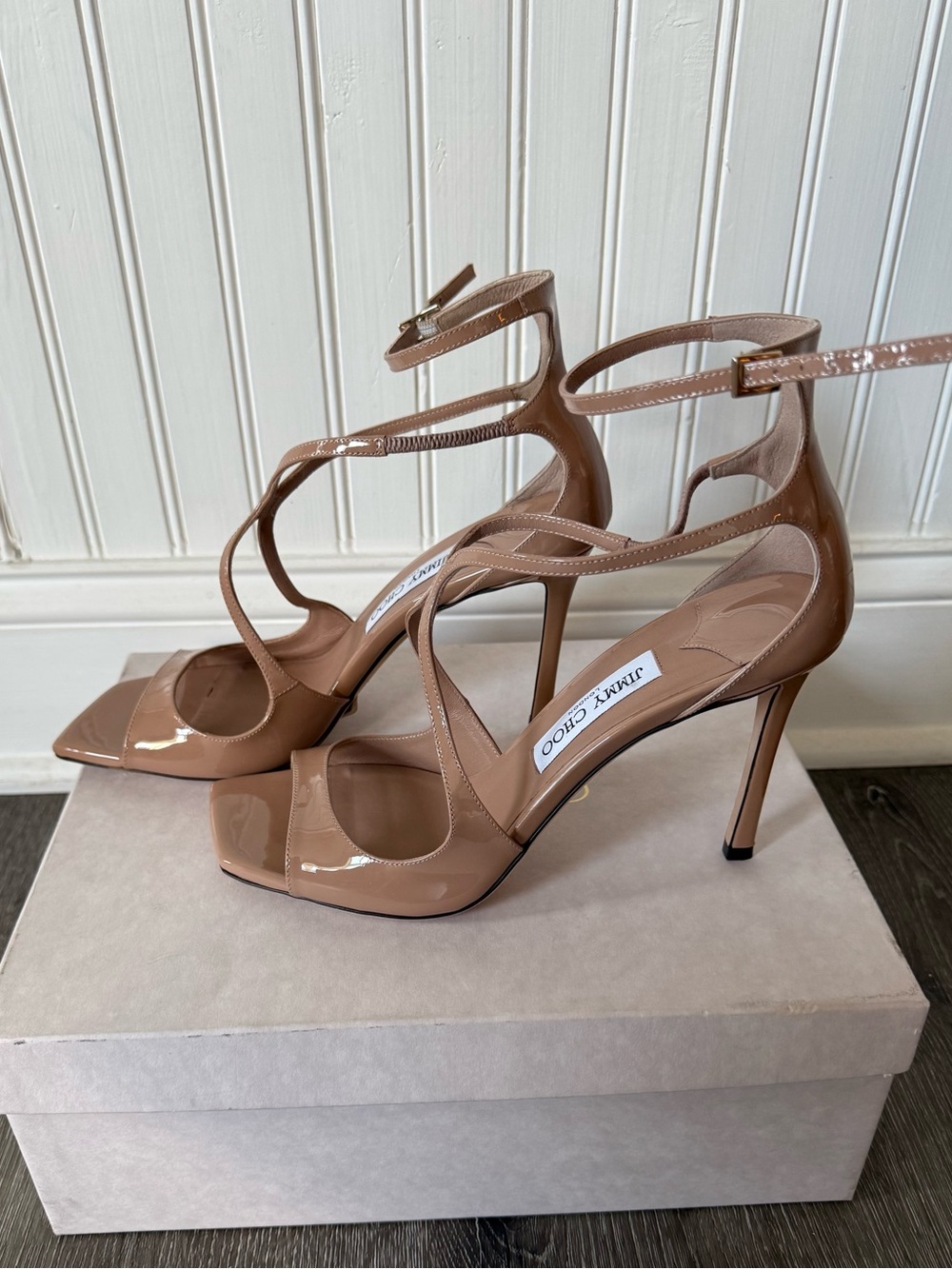 ❗️SOLD❗️Jimmy Choo Azia 95 Ballet Pink Patent Leather Strappy Sandals Size - Picture 5 of 10